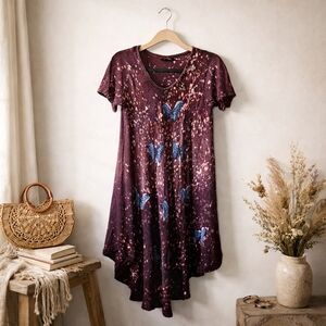 Vintage Papa Vancouver Boho Butterfly Dress Size M - L Purple Short Sleeve